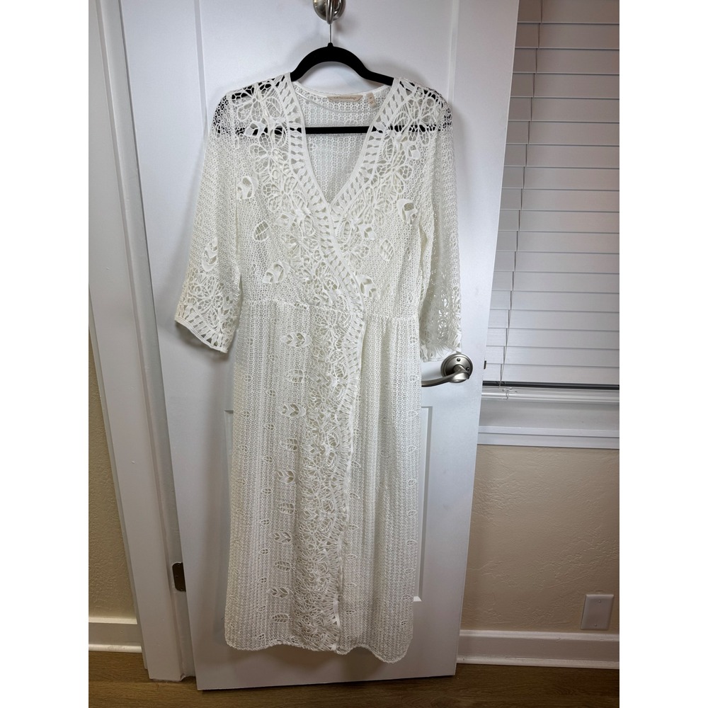 Soft Surroundings White Lace Midi Dress Petite Small PS Wrap V-Neck Boho Bridal